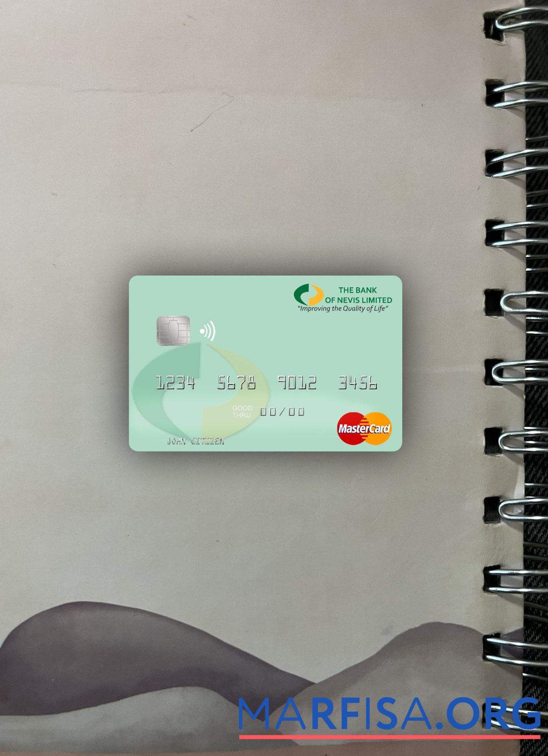 Realistic Saint Kitts and Nevis Bank of Nevis mastercard photolook front real example